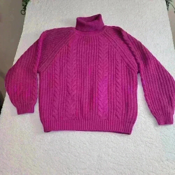 VTG 1980s Gerard Works Sweater Womens M Hot Pink Cable Knit Chunky Retro - Picture 10 of 10